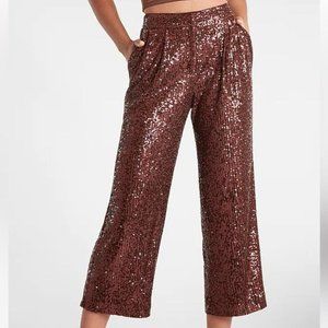 High Waisted Sequin Pleated Cropped Trouser size size small womens express pants
